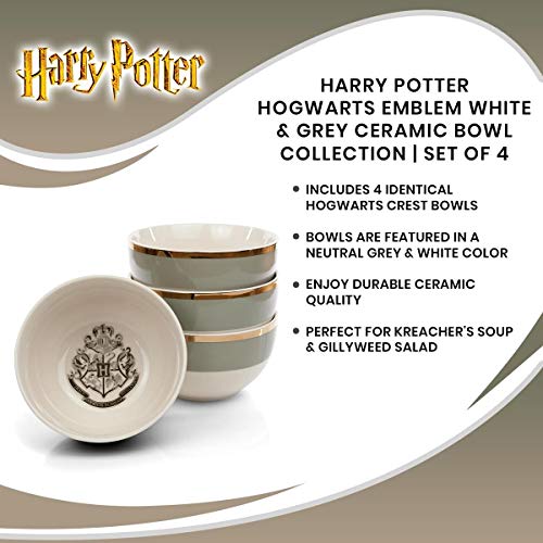 Colección de Tazones en Cerámica Blancos y Grises con el Emblema de Hogwarts de Harry Potter - Original